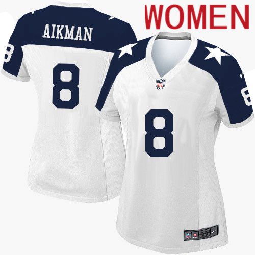 Women Dallas Cowboys #8 Troy Aikman Nike White Alternate Throwback Game NFL Jersey->women nfl jersey->Women Jersey